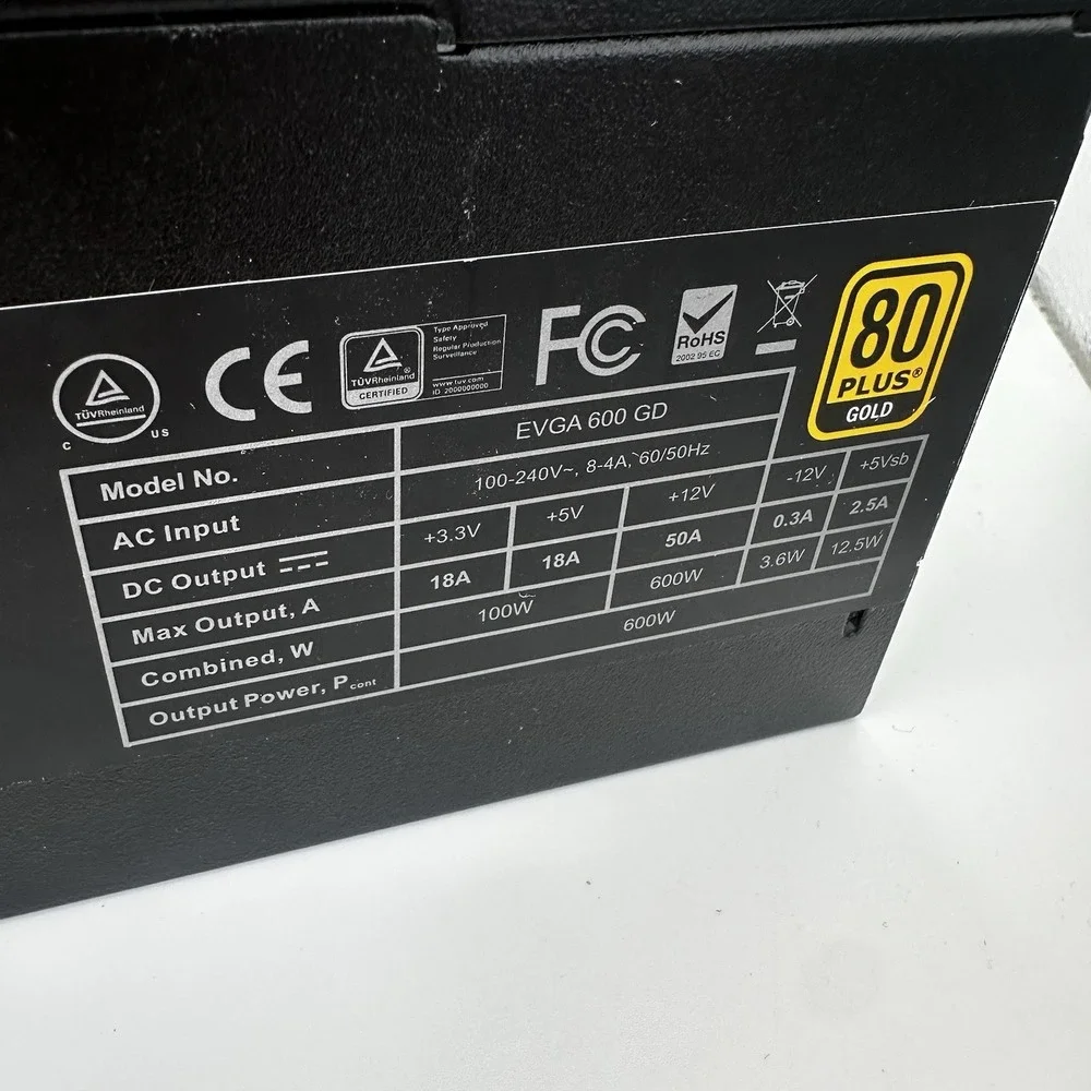 EVGA 80 Plus Gold 600 GD Power Supply‎ No Power Cord Tested Working 100/240V